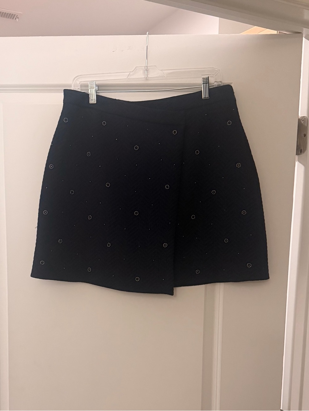 Vince Camuto City Blues A line Blue Mini Skirt with Studded Grommet Detail